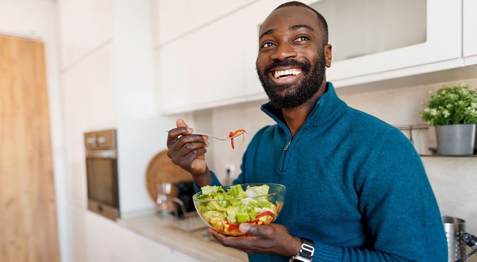 man eating healthy while doing BHRT in Deerfield, IL